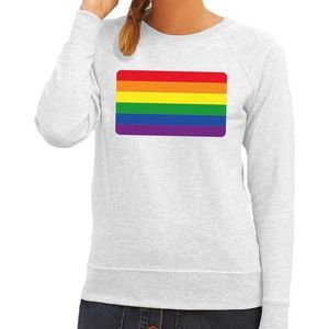 Gay pride regenboog vlag sweater grijs - lesbo sweater voor dames - gay pride XS