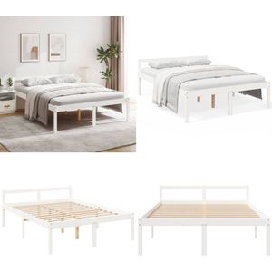 vidaXL Seniorenbed massief grenenhout wit 150x200 cm - Bedframe - Bedframes - Seniorenbed - Bed