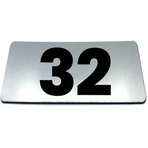 Nummerplaatje 32 - 80 x 50 x 1,6 mm - RVS-look geborsteld - Incl. 3M-tape | Nummerbordje - Deur en kamernummer - brievenbusnummers - Gratis verzending - 5 jaar garantie | Gratis Verzending