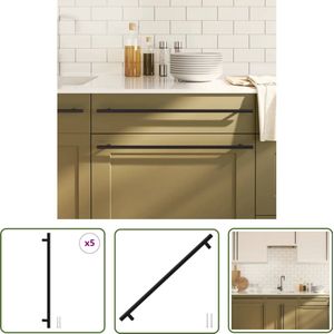 The Living Store Handvatten 5 st 480 mm roestvrij staal zwart - Handvatten - Keukenhandvatten - Kastgrepen - Badkamerhandvatten - Roestvrijstalen Handvatten