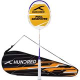 HONDRED Powertek 1000 PRO Grafiet bespannen badmintonracket met volledige rackethoes (wit/blauw) | Voor gemiddelde spelers | 95 gram | Maximale snaarspanning - 26 lbs