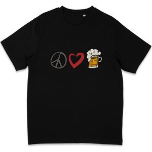 Grappig T Shirt Heren Dames - Vrede Liefde Bier - Zwart - L