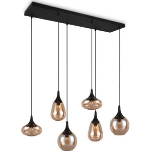 TRIO LUMINA - Hanglamp - Zwart - excl. 6x E14 40W - Aanpasbaar in hoogte - Amber glas