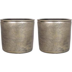 2x stuks bloempot/plantenpot van keramiek in het industrieel goud D24 en H22 cm - Binnen gebruik