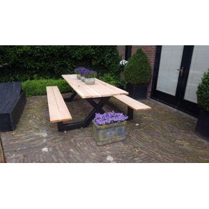 Picknick Tafel Douglas | Zwart Structuur | 200cm | X-onderstel | Robuuste Picknicktafel