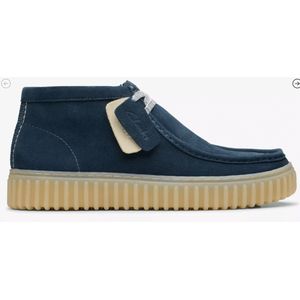 Blauwe Effen Suede Veterschoenen Met Leren Voering En Rubberen Zool