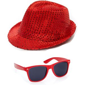 Toppers in concert - Boland - Verkleedkleding set glitter hoed/party bril rood volwassenen