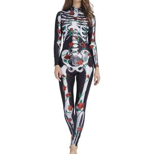Halloween-kostuum met glanspatronen dames skelet jumpsuit voor Halloween verkleedfeest, Kerstmis, carnaval of themafeesten S-XL
