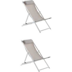NATERIAAL - Set van 2 ligstoelen CRUZ - 2 x tuinligstoel - Opvouwbaar - Verstelbaar - Ligstoel - Strandstoel - Staal - Aluminium - Textilene - Wit
