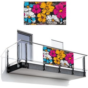 Balkonscherm 200x110 cm - Balkonposter Street Art - Bloemen - Mix - Balkon scherm decoratie - Balkonschermen - Balkondoek zonnescherm