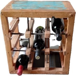 Wijnrek-Botenhout-9 flessen-stapelbaar-Teakhout