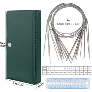 Rondbreinaalden Set 40cm, Metalen rondbreinaalden Set met Case en Naaldmeter, Korte rondbreinaald voor beginners, Ronde breinaalden voor sokken, mouwen, halslijnen of klein project