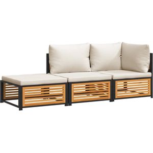vidaXL - 3-delige - Loungeset - met - kussens - massief - acaciahout