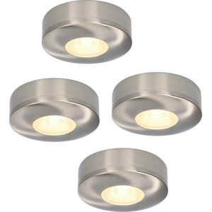 4x HOFTRONIC Pavo - Platte opbouwspot - LED - Rond zaagmaat 53mm - RVS - Dimbaar - Zeer lage opbouwdiepte 23mm - 3 Watt - 260 lumen - 230V - 2700K Extra warm wit - Plafondspots - Dunne opbouwspot voor badkamer en buiten - 5 jaar garantie