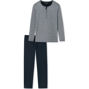 SCHIESSER selected! premium pyjamaset - heren pyjama lang met knoopjes - blauw met wit gestreept