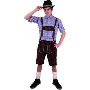 KIMU Korte Lederhosen Bruin Echt Leer - Maat 58 XL - Oktoberfest Suede Tiroler Donkerbruine Leren Heren Lederen Broek Tirol Lederhose Bierfeest Festival