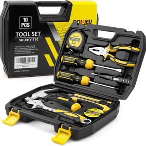 Tool Set 10 Pieces Homeowners General Household Small Hand Tool Set with Plastic Tool Box Storage Case