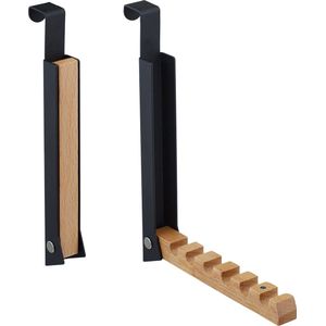 deurhaak set van 2 - inklapbaar - voor 6 kleerhangers - deurdiktes tot 2 cm - zwart