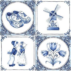 80x Delfts blauw thema servetten 33 x 33 cm - Papieren wegwerp servetjes - Oud Hollandse/molen/klompen/tulpen versieringen/decoraties