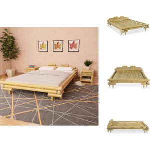 vidaXL Bamboe Bed - 221 x 161 x 58 cm - Natuurlijk rattan - Incl - lattenbodem - Geschikt voor matras 200 x 140 cm - Eenvoudig te monteren - Bed