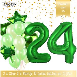 Cijfer Ballon 24 Jaar Groen Forrest Green Boeket * Hoera 24 Jaar Verjaardag Decoratie Set van 15 Ballonnen * 80 cm Verjaardag Nummer Ballon * Snoes * Verjaardag Versiering * Kinderfeestje * Forrest Green* Nummer Ballon 24 * Groen