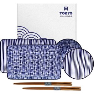Tokyo Design Studio Nippon Blue Sushi Servies - Porselein - 6 delig - 2 persoons