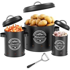 My Ninki ® Aardappel- en Ui-opslagcontainer van Metaal voor Langdurige Bewaring in de Keuken