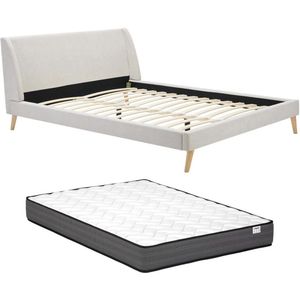 Vente-unique Scandinavisch bed 180 x 200 cm - Stof - Beige + matras - BENEDICTE L 192 cm x H 87 cm x D 211 cm