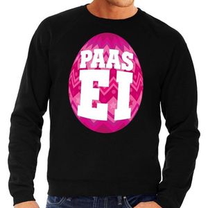 Zwarte Paas sweater met roze paasei - Pasen trui voor heren - Pasen kleding M