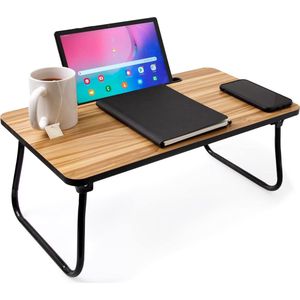 Bedtafel met tablethouder, ontbijttafel voor op bed, multifunctionele bedtafel, inklapbare laptop tafel, houten onderhoudsvriendelijke dienblad voor bed, bank en vloer.