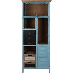 Clayre & Eef Lockerkast 60x33x160 cm Blauw Bruin IJzer Glas Opbergkast