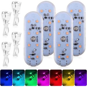 4 stuks auto-binnenverlichting 8 leds oplaadbaar via USB - Mini-autoverlichting - 7 kleuren - Magnetisch - Nachtlichtje - Interieur .