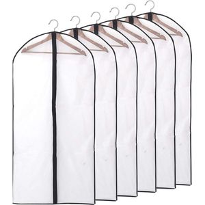 Set van 6 kledingtassen met ritssluiting, lang, transparant, 60 x 140 cm, waterdichte, ademende stof, voor pakken, jurken, jassen, jassen, overhemden, avondjurken, opbergtas voor pakken XXL