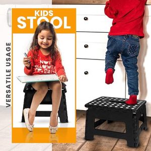 (1 stuk, zwart) opvouwbare opstapkruk voor kinderen - lichte opvouwbare kleine kunststof kruk voor keuken en badkamer - 70 cm breed en 70 cm hoog - houdt tot 100 kg.