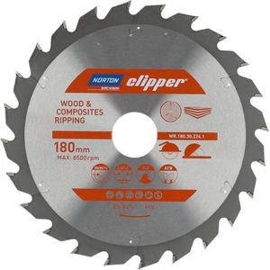 Norton Clipper Hout en Composiet - Zaagblad ATB Ripping - 180mm - 30 tanden - Voor Cirkelzagen en Afkortzagen