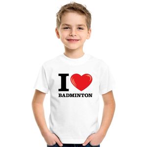 Wit I love badminton t-shirt kinderen 158/164