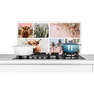 Spatscherm keuken 90x45 cm - Kookplaat achterwand Schotse hooglander - Pastel - Vetplant - Muurbeschermer - Spatwand fornuis - Hoogwaardig aluminium