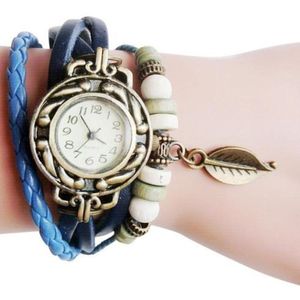 Lederen Quartz Horloge | Retro Armband | Blauw