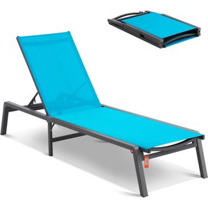 Outdoor Lounge Chair - Buiten Lounge Stoel - Zwembad Chaise Lounge - Waterdicht Mocha - Chaise Lounge Stoel - Chaise Lounge Stoel - Buiten Aluminium Patio Lounge Stoel - 5-Positie - Verstelbaar - Ligstoel voor Stran - Blauw