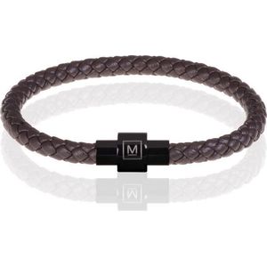 Memphis armband leer met edelstaal Donkerbruin Zwart-18cm