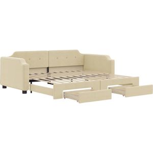 vidaXL - Slaapbank - met - onderschuifbed - en - lades - 100x200 - cm - stof - crème