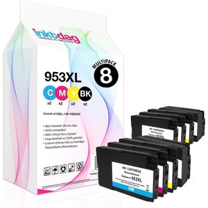 Inktdag inktcartridge voor HP 953/HP 953XL inktcartridges multipack, hp 953xl inktcartridges van 8 kleuren (2*BK, C, M en Y) voor HP OfficeJet Pro 8740, 8719, 8720, 8710, 8715, 8725, 7740, 8218, 8718, 8210, 8716, 8730, 8728 (All-in-One)