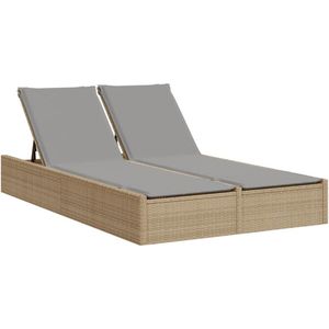 vidaXL Ligbed 2-persoons met kussens poly rattan beige - Dubbel Ligbed - Dubbele Ligbedden - Ligbed - Tuinstoel