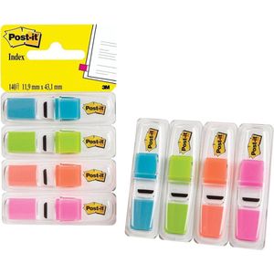 Post-it® Index Smal, Standaard Dispenser - Helder Blauw, Helder Groen, Oranje, Helder Roze