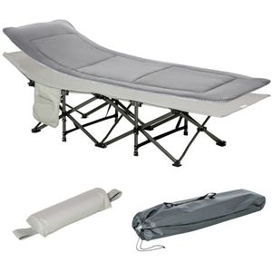 Campingbed, opvouwbaar kampeerbed met kussen en zijvak, matras in lichtgrijs, draagvermogen tot 150 kg