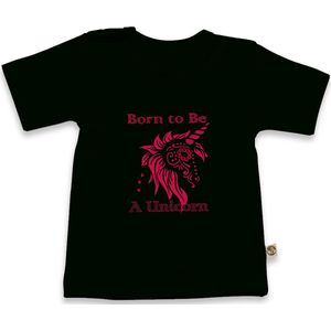 Wooden Buttons - T Shirt Baby - Eenhoorn - Unicorn - Zwart - Maat 74