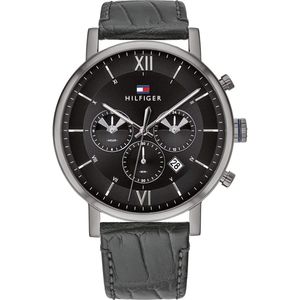 Tommy Hilfiger Evan 1710395 Horloge - Leer - Zwart - Ø 44 mm