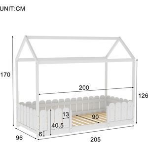 Kinderbed - Bedframe met Dak - 90x200x140cm - Zonder Matras - Wit
