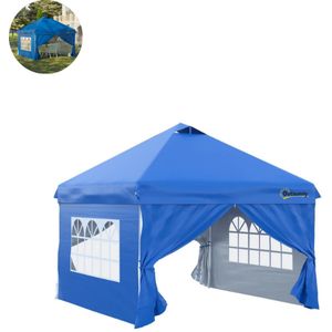 Partytent opvouwbaar - Paviljoen - 3x3m - Easy up - Waterdicht - met Zijwanden - Weerbestendig - Blauw