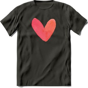 Valentijn Pastel waterverf Hart T-Shirt | Grappig Valentijnsdag Cadeautje voor Hem en Haar | Dames - Heren - Unisex | Kleding Cadeau | - Donker Grijs - L